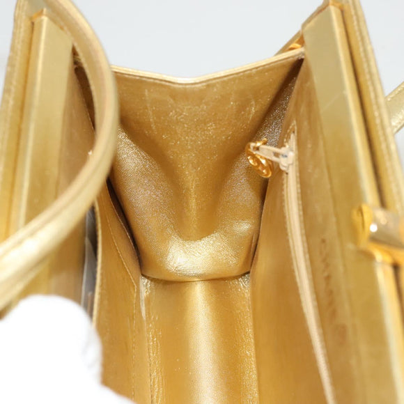 CHANEL Matelasse Hand Bag Lamb Skin Gold Tone CC Auth 122943