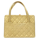 CHANEL Matelasse Hand Bag Lamb Skin Gold Tone CC Auth 122943-2