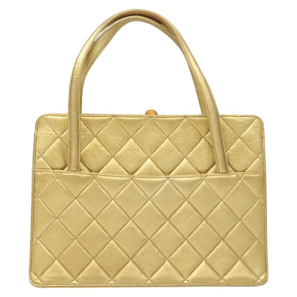 CHANEL Matelasse Hand Bag Lamb Skin Gold Tone CC Auth 122943