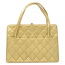 CHANEL Matelasse Hand Bag Lamb Skin Gold Tone CC Auth 122943-3