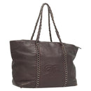 CHANEL COCO Mark Chain Tote Bag Leather Dark Brown CC Auth 122961-1