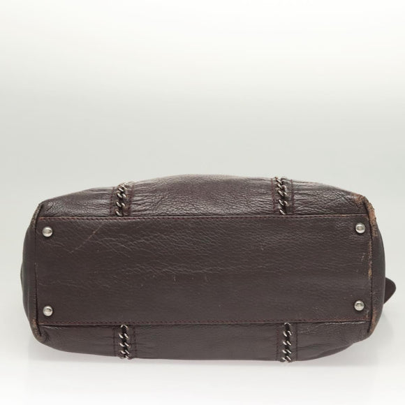 CHANEL COCO Mark Chain Tote Bag Leather Dark Brown CC Auth 122961