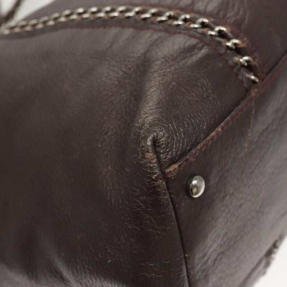 CHANEL COCO Mark Chain Tote Bag Leather Dark Brown CC Auth 122961