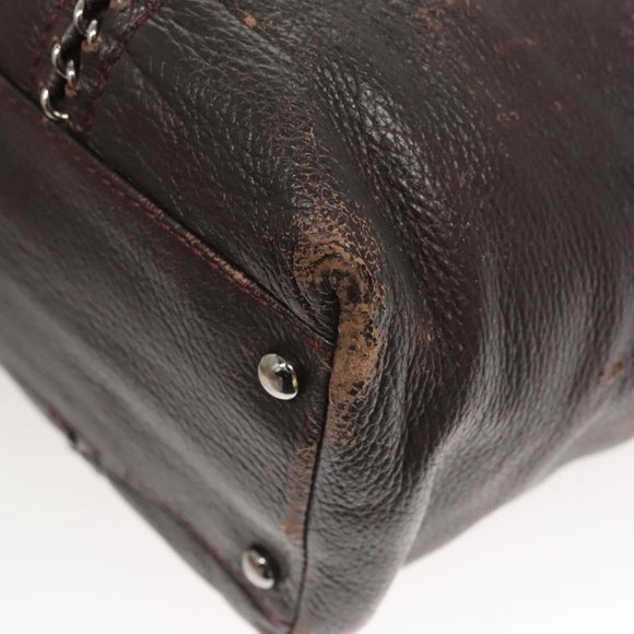 CHANEL COCO Mark Chain Tote Bag Leather Dark Brown CC Auth 122961