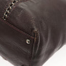 CHANEL COCO Mark Chain Tote Bag Leather Dark Brown CC Auth 122961-17