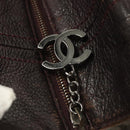 CHANEL COCO Mark Chain Tote Bag Leather Dark Brown CC Auth 122961-18