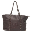 CHANEL COCO Mark Chain Tote Bag Leather Dark Brown CC Auth 122961-13