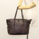 CHANEL COCO Mark Chain Tote Bag Leather Dark Brown CC Auth 122961-24