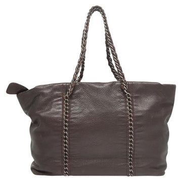 CHANEL COCO Mark Chain Tote Bag Leather Dark Brown CC Auth 122961 - 0