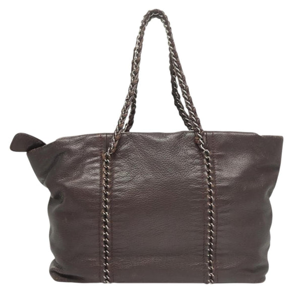 CHANEL COCO Mark Chain Tote Bag Leather Dark Brown CC Auth 122961