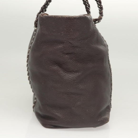 CHANEL COCO Mark Chain Tote Bag Leather Dark Brown CC Auth 122961