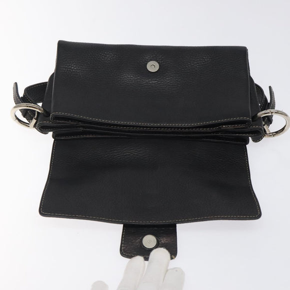 BALLY Shoulder Bag Leather Black Gold Auth 122964