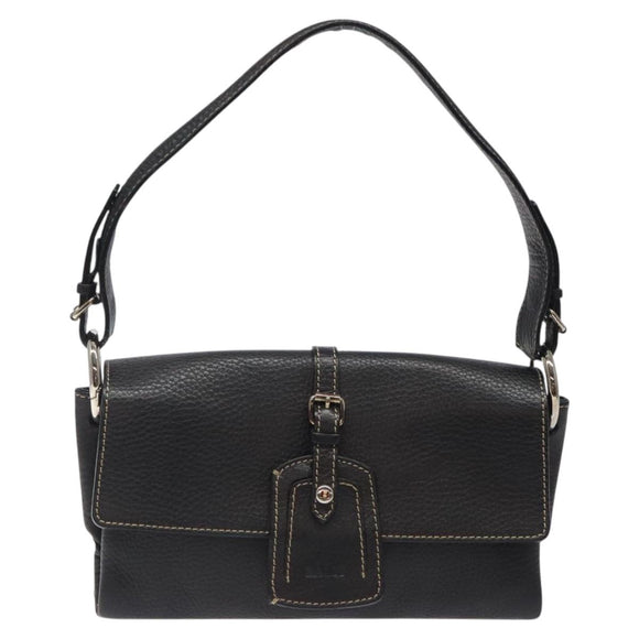 BALLY Shoulder Bag Leather Black Gold Auth 122964