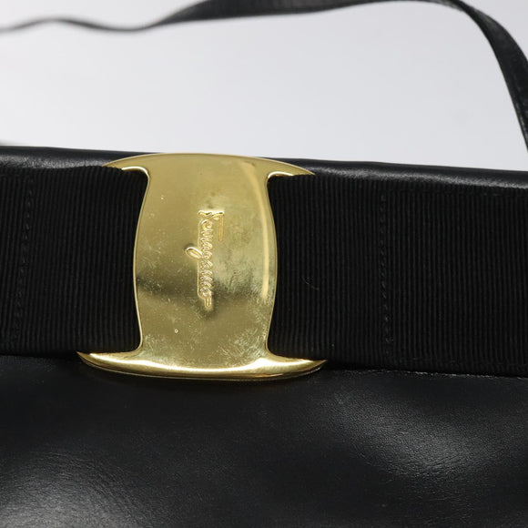 Salvatore Ferragamo Shoulder Bag Leather Black Gold Auth 122966
