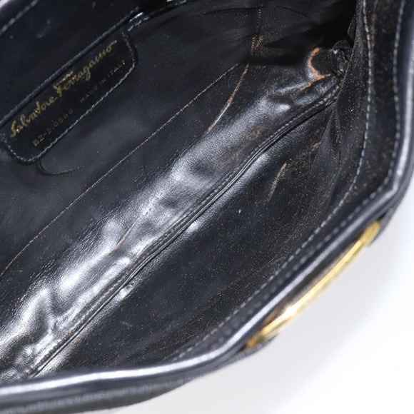 Salvatore Ferragamo Shoulder Bag Leather Black Gold Auth 122966