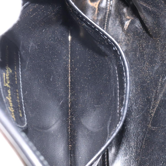 Salvatore Ferragamo Shoulder Bag Leather Black Gold Auth 122966