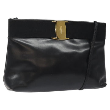 Salvatore Ferragamo Shoulder Bag Leather Black Gold Auth 122966