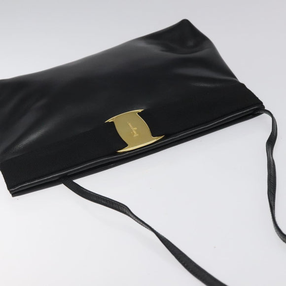 Salvatore Ferragamo Shoulder Bag Leather Black Gold Auth 122966