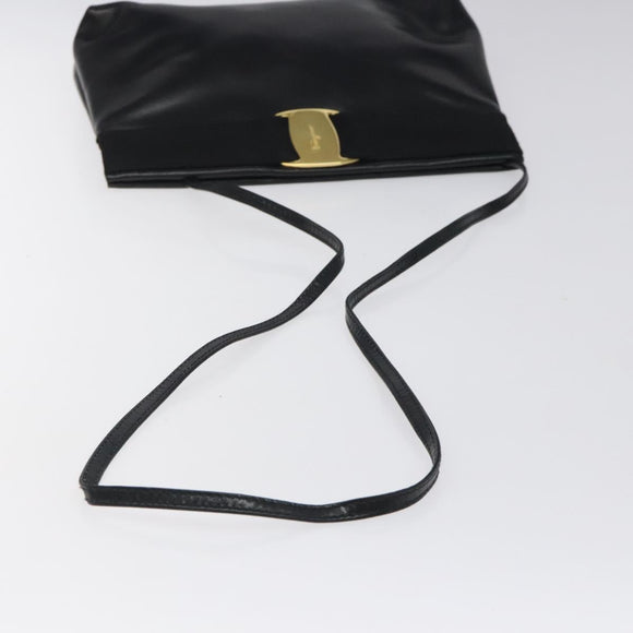 Salvatore Ferragamo Shoulder Bag Leather Black Gold Auth 122966