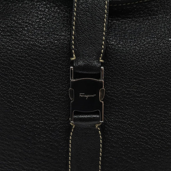 Salvatore Ferragamo Shoulder Bag Leather Black Silver Auth 122972