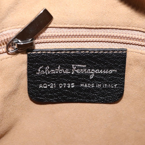 Salvatore Ferragamo Shoulder Bag Leather Black Silver Auth 122972