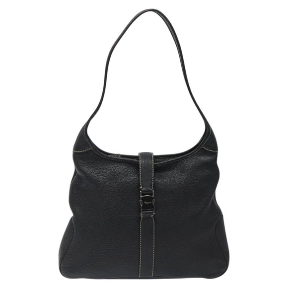 Salvatore Ferragamo Shoulder Bag Leather Black Silver Auth 122972