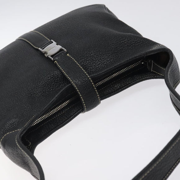 Salvatore Ferragamo Shoulder Bag Leather Black Silver Auth 122972