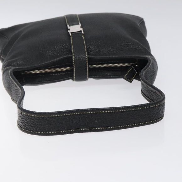 Salvatore Ferragamo Shoulder Bag Leather Black Silver Auth 122972