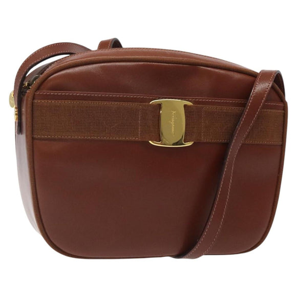 Salvatore Ferragamo Shoulder Bag Leather Brown Gold Auth 122973