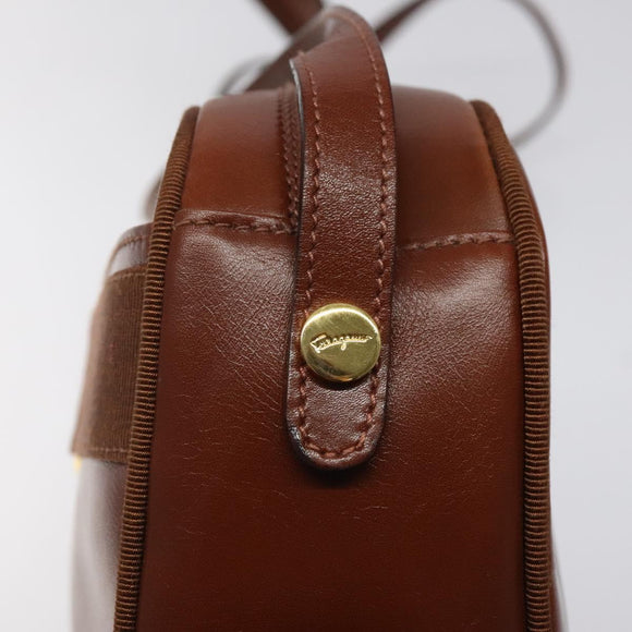 Salvatore Ferragamo Shoulder Bag Leather Brown Gold Auth 122973