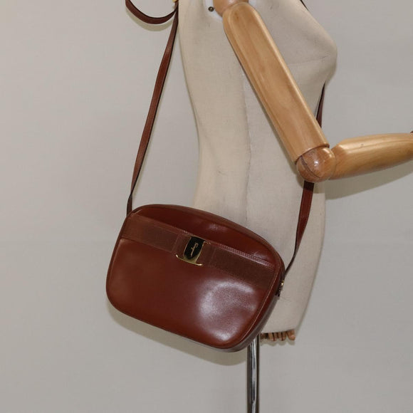 Salvatore Ferragamo Shoulder Bag Leather Brown Gold Auth 122973
