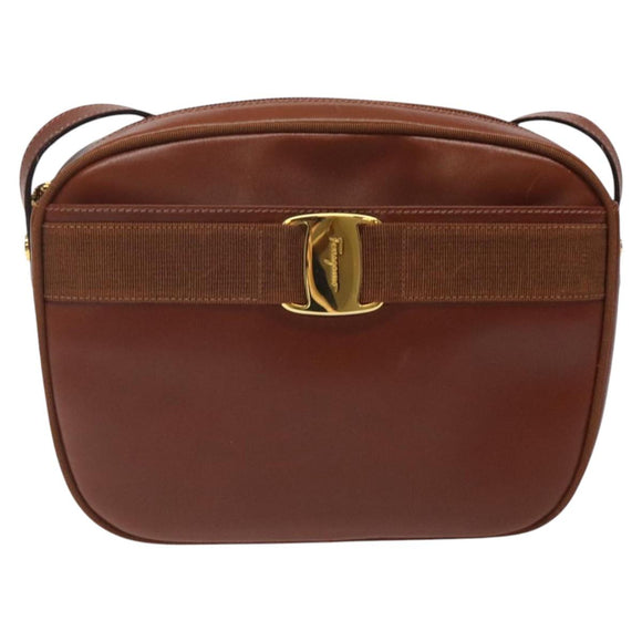 Salvatore Ferragamo Shoulder Bag Leather Brown Gold Auth 122973