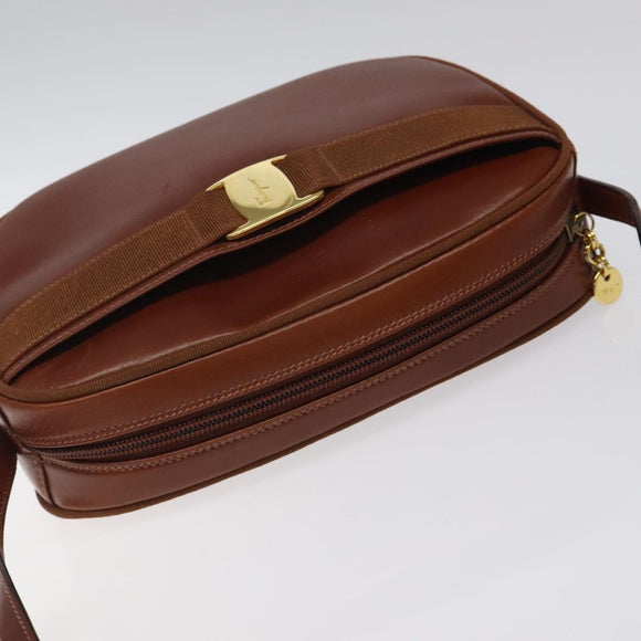 Salvatore Ferragamo Shoulder Bag Leather Brown Gold Auth 122973