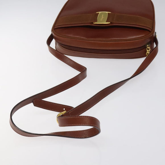 Salvatore Ferragamo Shoulder Bag Leather Brown Gold Auth 122973