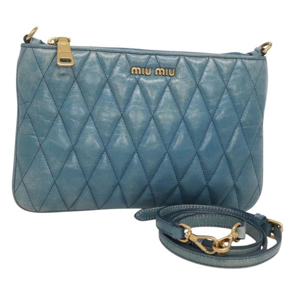 Miu Miu Shoulder Bag Leather Light Blue Gold Auth 122974