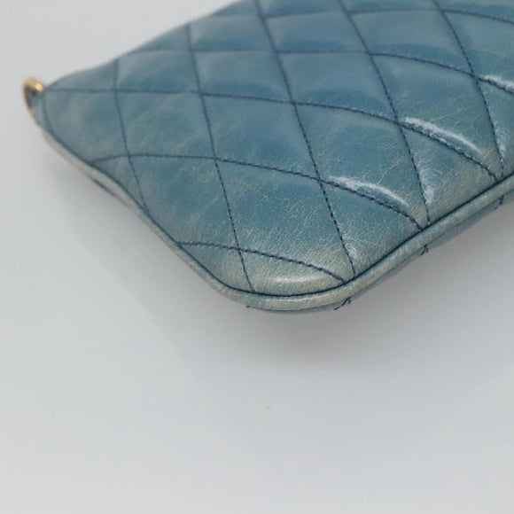 Miu Miu Shoulder Bag Leather Light Blue Gold Auth 122974