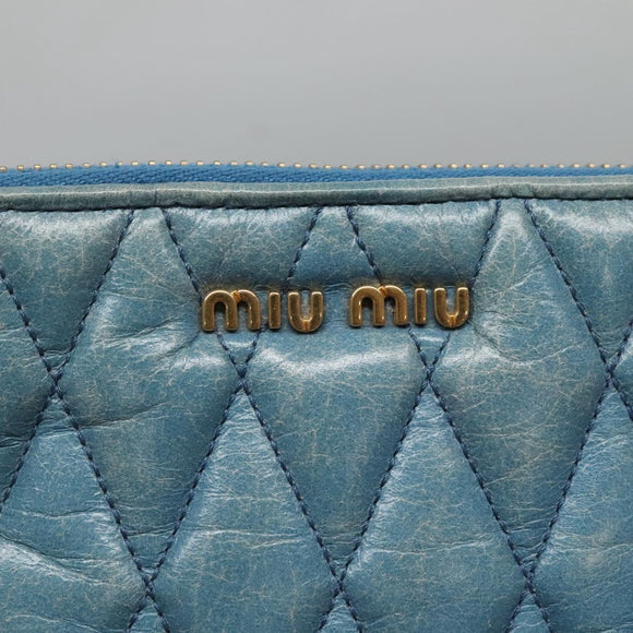 Miu Miu Shoulder Bag Leather Light Blue Gold Auth 122974