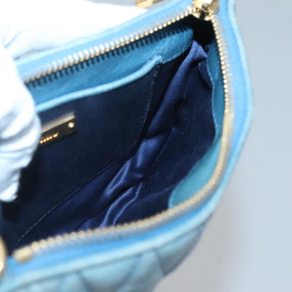 Miu Miu Shoulder Bag Leather Light Blue Gold Auth 122974