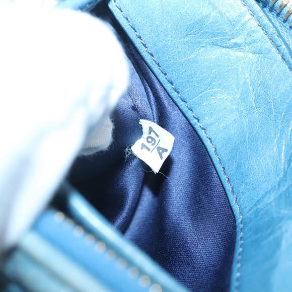 Miu Miu Shoulder Bag Leather Light Blue Gold Auth 122974