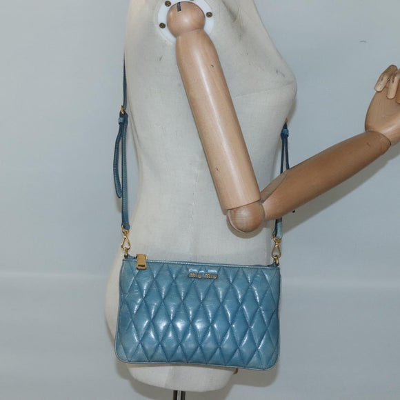 Miu Miu Shoulder Bag Leather Light Blue Gold Auth 122974