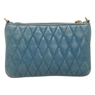 Miu Miu Shoulder Bag Leather Light Blue Gold Auth 122974 - 0