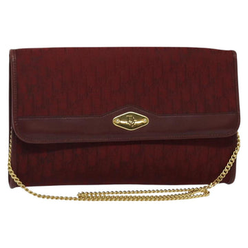 Christian Dior Trotter Canvas Chain Shoulder Bag Red Auth 122975