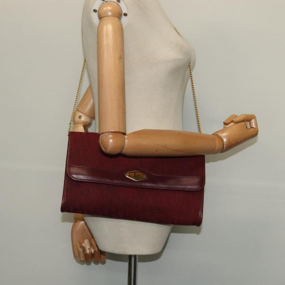 Christian Dior Trotter Canvas Chain Shoulder Bag Red Auth 122975