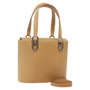 Salvatore Ferragamo Gancini Hand Bag Leather 2way Beige Silver Auth 122976-1
