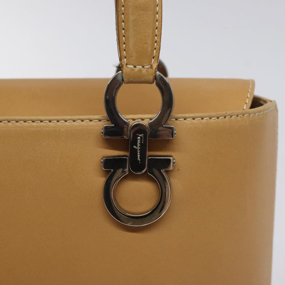 Salvatore Ferragamo Gancini Hand Bag Leather 2way Beige Silver Auth 122976