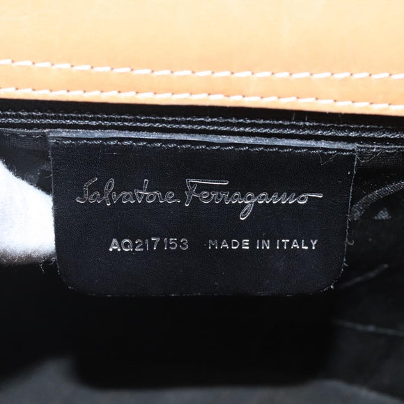 Salvatore Ferragamo Gancini Hand Bag Leather 2way Beige Silver Auth 122976
