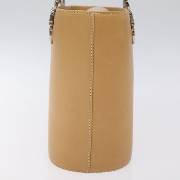 Salvatore Ferragamo Gancini Hand Bag Leather 2way Beige Silver Auth 122976