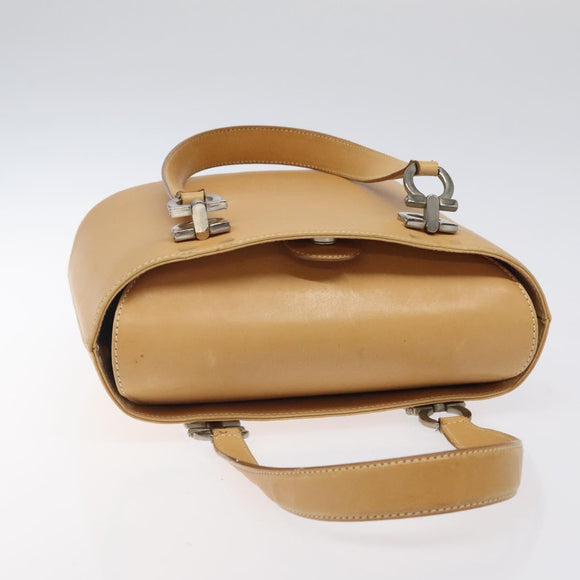 Salvatore Ferragamo Gancini Hand Bag Leather 2way Beige Silver Auth 122976