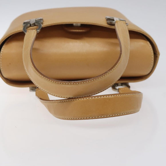 Salvatore Ferragamo Gancini Hand Bag Leather 2way Beige Silver Auth 122976