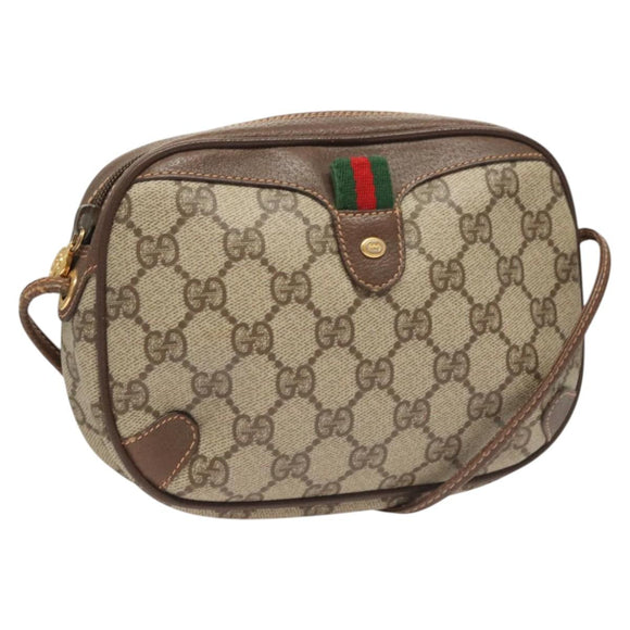 GUCCI GG Supreme Web Sherry Line Bag PVC Beige Gold 156 02 066 Auth 122980